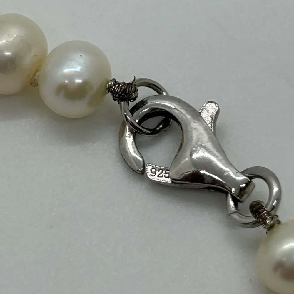 Cultured Pearl Necklace With Sterling Silver Lobster Clasp 18" Freshwater - Picture 11 of 14